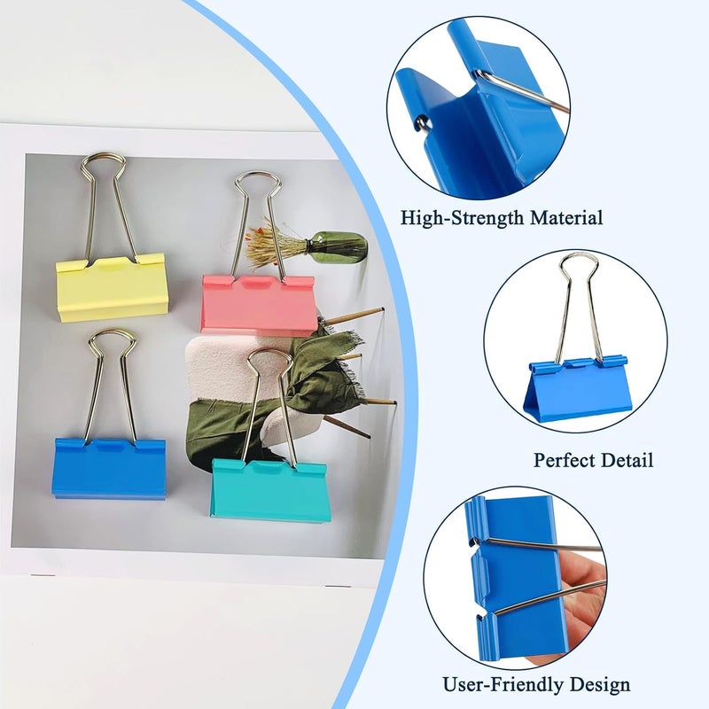 Ykimok Extra Large 2-Inch Colored Binder Clips, 12-Pack (Pink, Blue, Green, Yellow) - Image 3